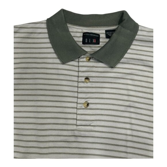 DLX Golf Polo Shirt Mens Medium Green White Striped Double Mercerized Cotton - Picture 2 of 7
